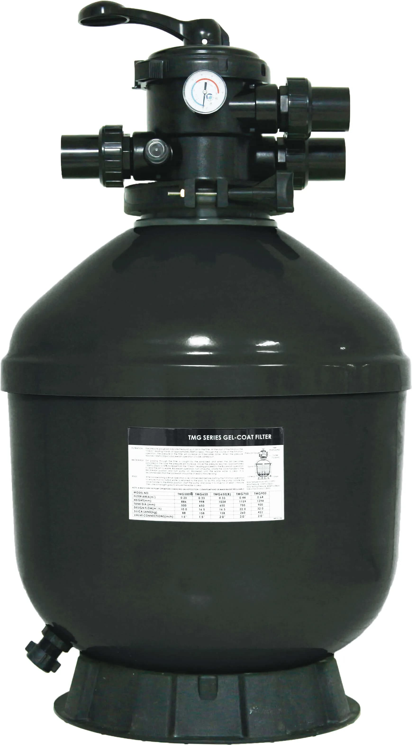 Flotide Filtr piaskowy poliester powłoka żelowa 50 mm / 1 1/2" KW metryczny/calowy 2,5bar szary typ TMG500 - Zdjęcie 1