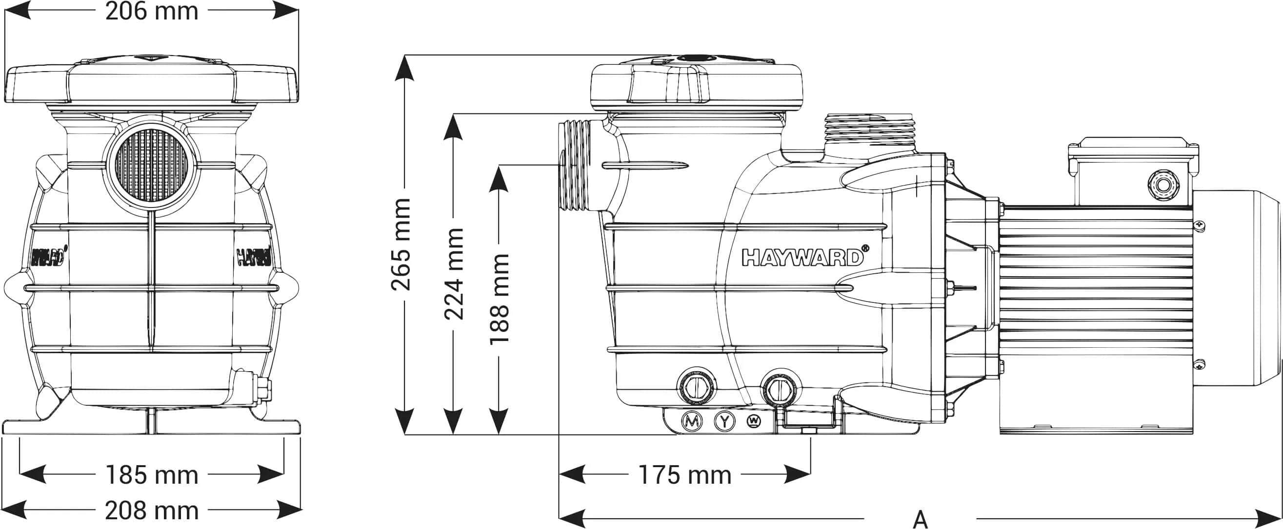 Hayward Pompa basenowa PP GF 50 mm KW 3,2A 230VAC czarny typ PWL 0,75KM - Zdjęcie 2